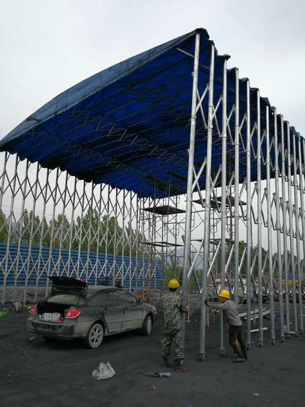 mobile pull push tent in work site
